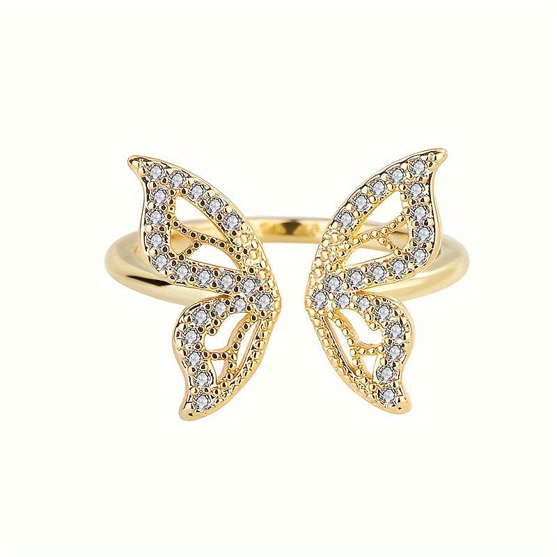 Stylish Copper Butterfly Ring with Rhinestone Zirconia Inlay