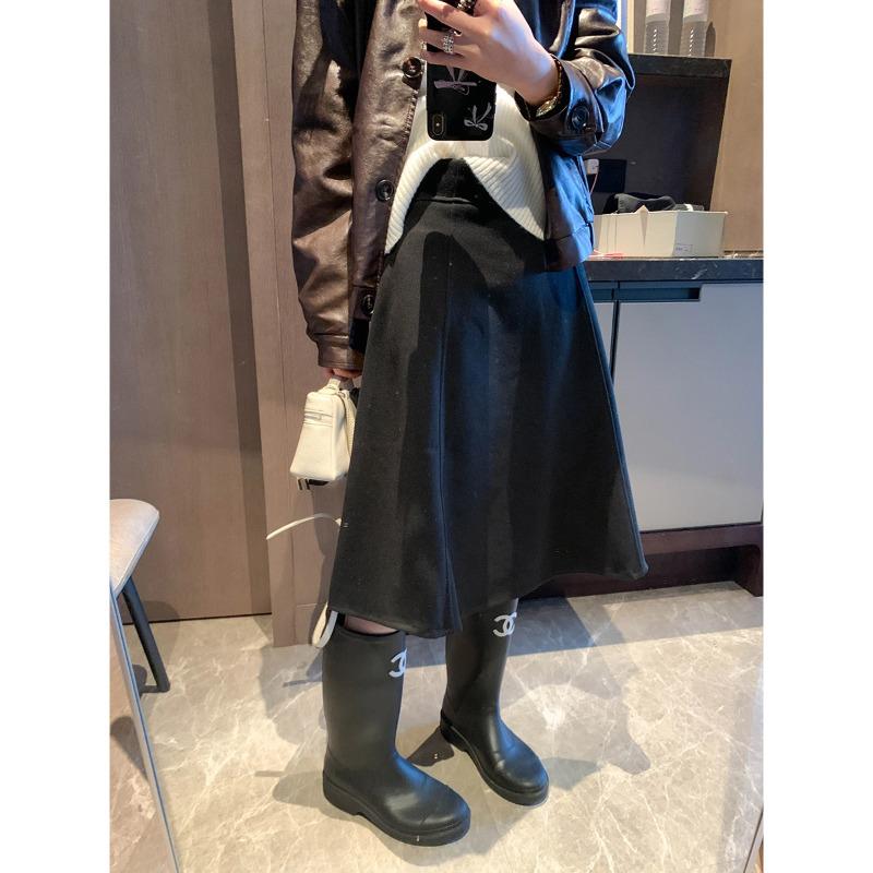 Moqie 3D Design High-Waist A-line Woolen Skirt MQ0985: Korean Style, Thickened, Slimming. XL чёрный