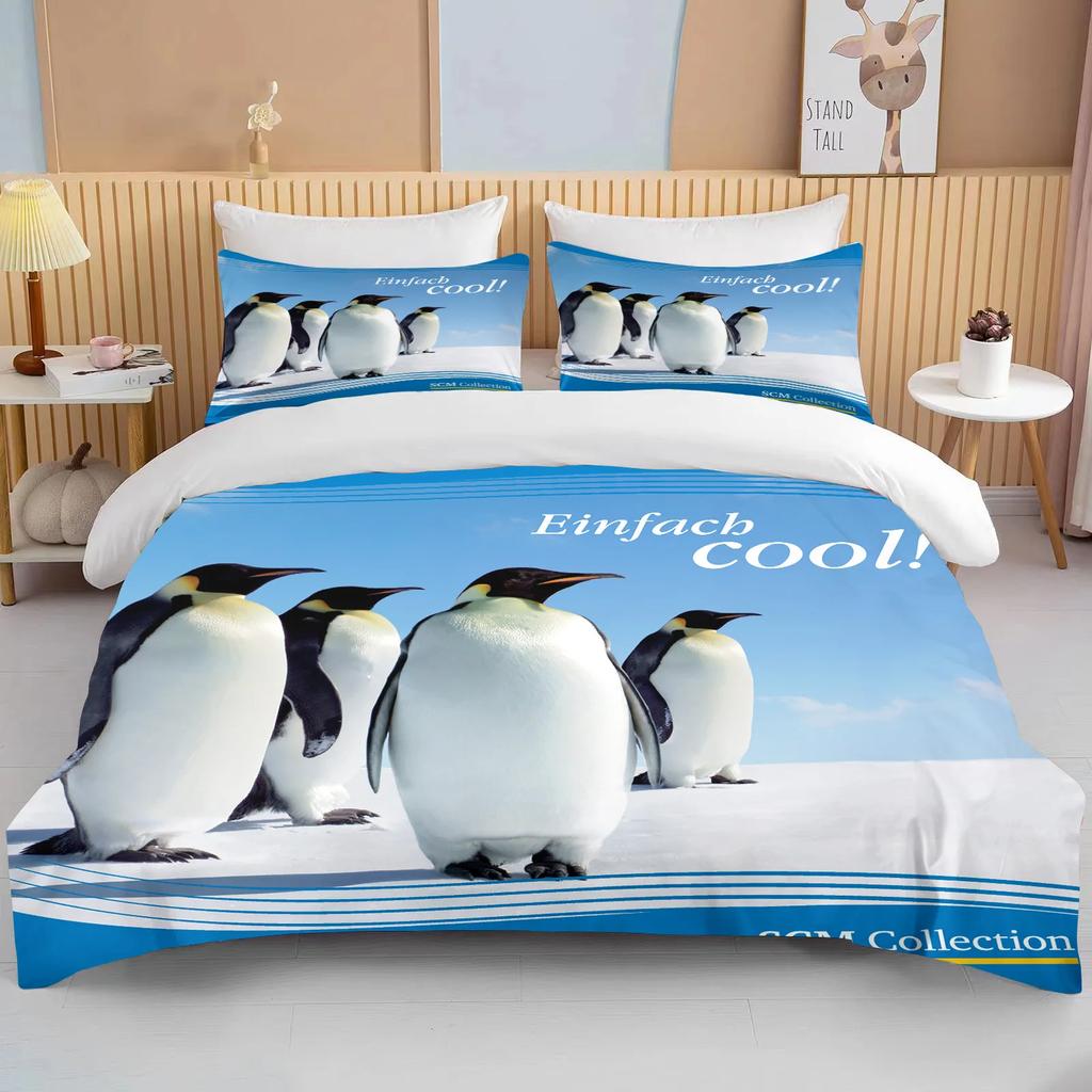 Niedliche Pinguin Bettwäsche 3-teiliges Set King Size Doppelbett Bettwäscheset Mikrofaser oder Polyester Bettbezugset Kinderzimmer Bettset