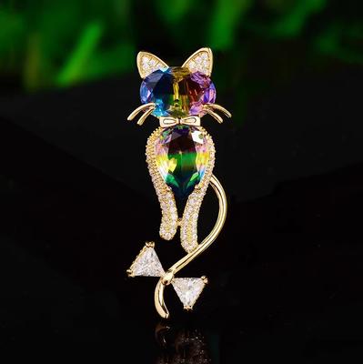Persian Cat Brooch High-end Female Minimalist Crystal Animal Brooch Pin Suit and Accessories