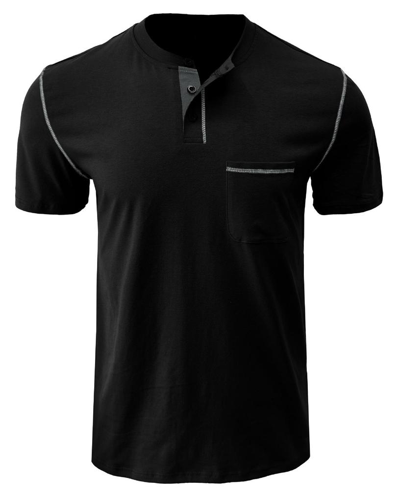 Men's Solid Short Sleeve Henley Shirts Casual Basic Tops Summer Button Sports T-Shirts With Pocket Male Athletic Workout Moisture Wicking Tee Shirts