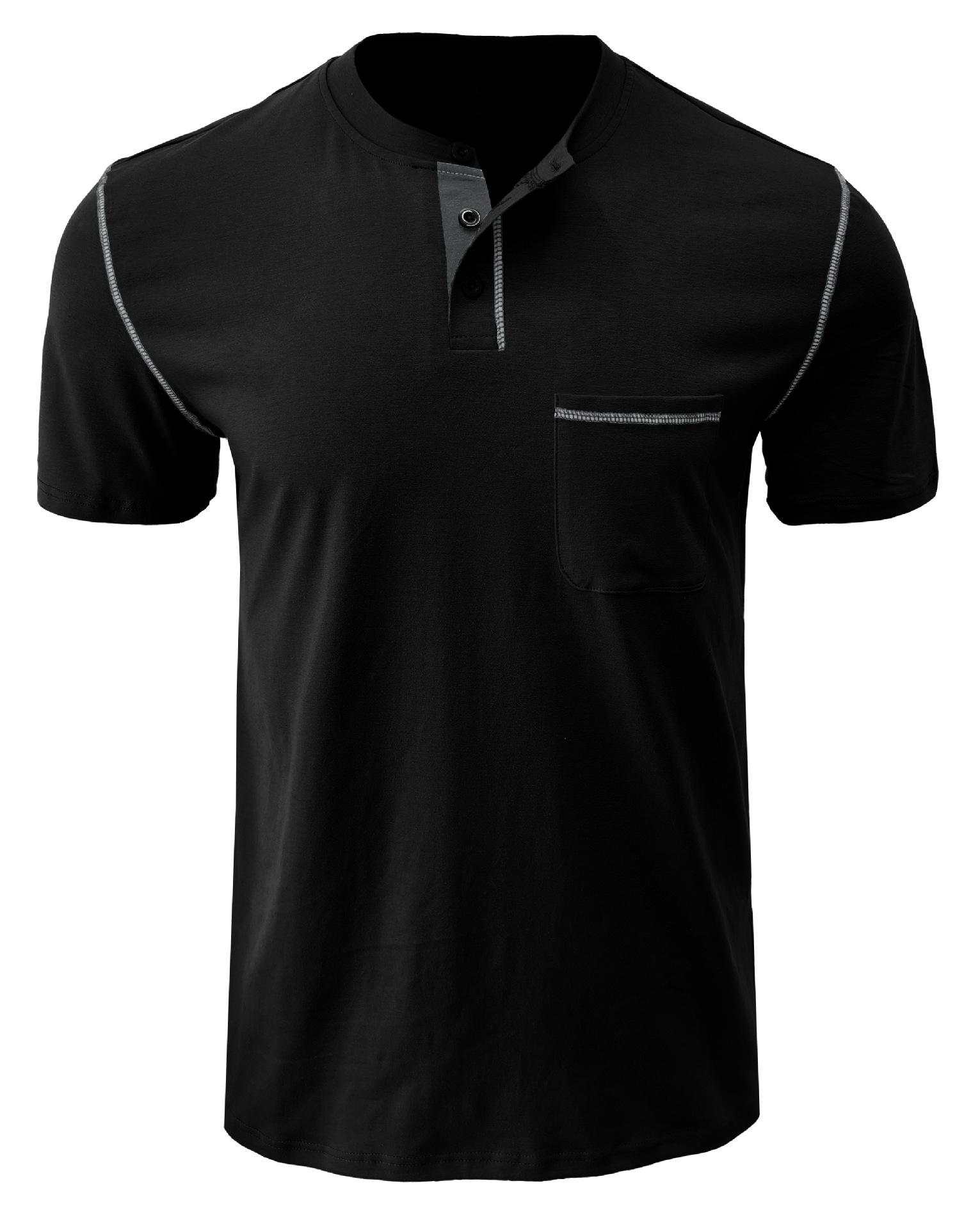 

Fashion Men s Short-sleeved Men s T-shirt New Men s Henley Shirt Summer Colour Blocking Body Shirt Men s Tops 2XL чорний