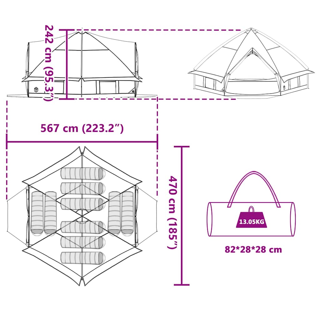 Teepee Tent for 10 Persons Blue and Grey 567 x 470 x 242 cm