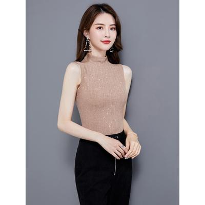 Korean Version of Spring and Autumn Slim Fit Solid Color Turtleneck Sleeveless T-shirt Bottoming Shirt Small Vest Top Women