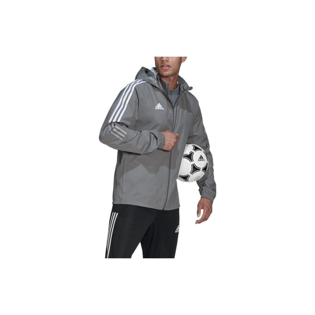 adidas Solid Striped Letter Print Logo Zip Hoodie Jacket Men Outerwear Gray GM7389