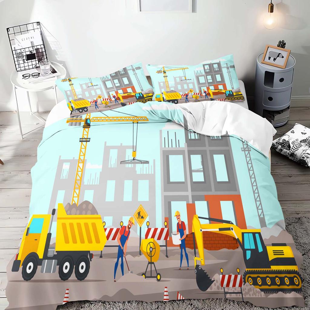 Cartoon Car Anime Bedding Set Duvet CoverPolyester Suitable For Children And Adults 3-Piece Set