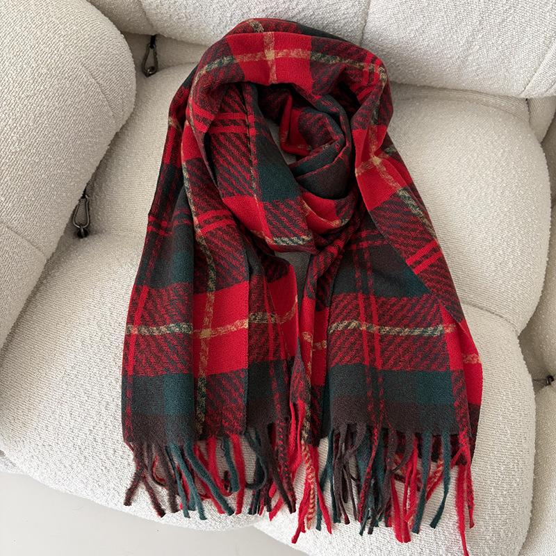 Scarf Women's Winter 1116 New Warm Fringed Shawl Imitation Cashmere Versatile Student Couple Christmas Plaid Scarf