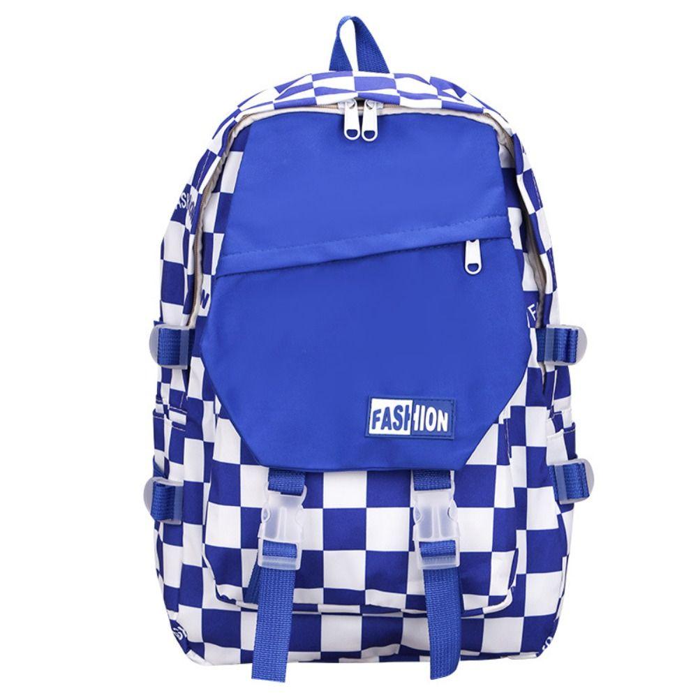

High Capacity Checkerboard Plaid School Bag Multi-pocket Students School Bags Unisex синий