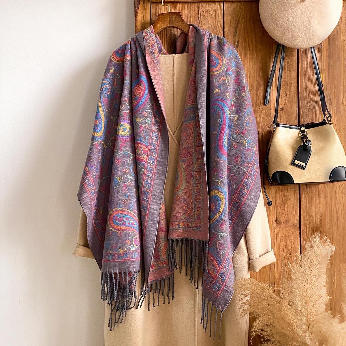 Bohemia Paisley Pattern Pashmina Hijab Scarf - Luxury  Long Muslim Cashmere Shawl | Women S Soft Turban Headband