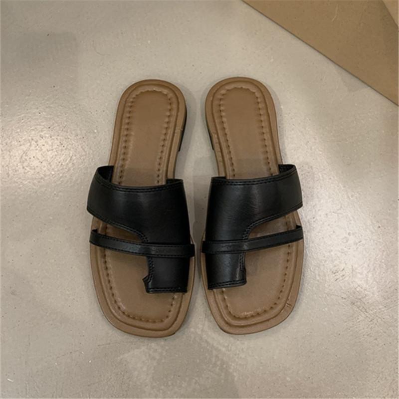 Spring and Summer Footwear Plus Size Sandals and Slippers Flat Bottom Square Toe Beach Women's Shoes