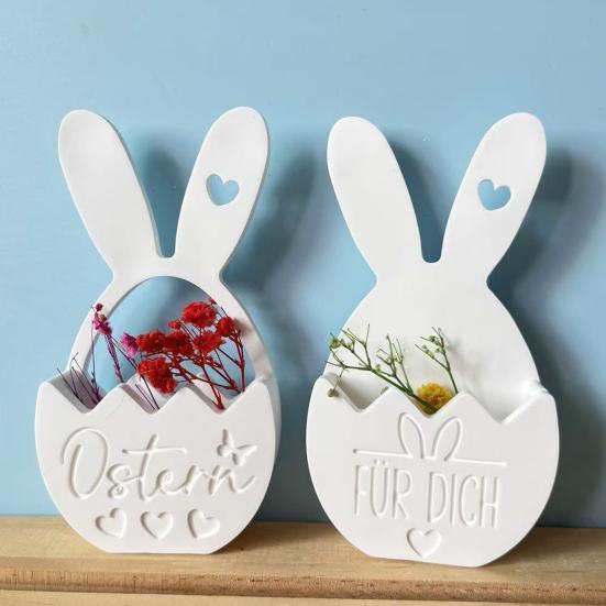 Silicone Easter Bunny Mold Flexible Flower Basket Casting Mold for Epoxy Plaster Wax DIY 3D Easter Decorations And Crafts Gift
