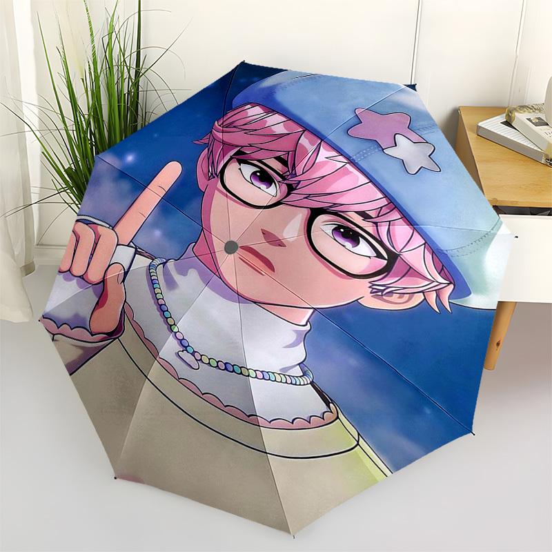 

1pc Outdoor Umbrella with Cute Anime Character Design - Automatic Opening/Closing, Portable 3-Fold Design, 8-Bone Iron Frame - Perfect Gift for F
