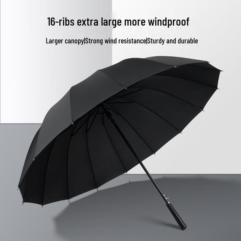 Minshzee Reinforced Long-Handle Straight Umbrella 16 Ribs Semi-Automatic