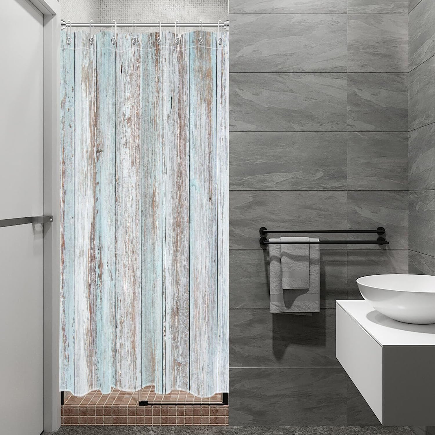 

Weathered Wood Shower Curtain Blue White Texture Rustic Design Bathroom Decor Waterproof Fabric Vintage Style Home Accessories W60H190(CM)-1 Pcs