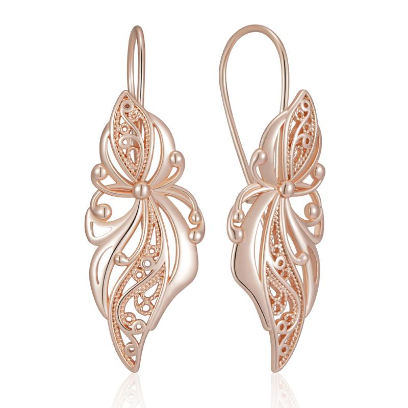 

Unique Glossy Dangle Earrings For Women Fashion Rose Gold Color Metal Flower High Quality Daily Fine Jewelry