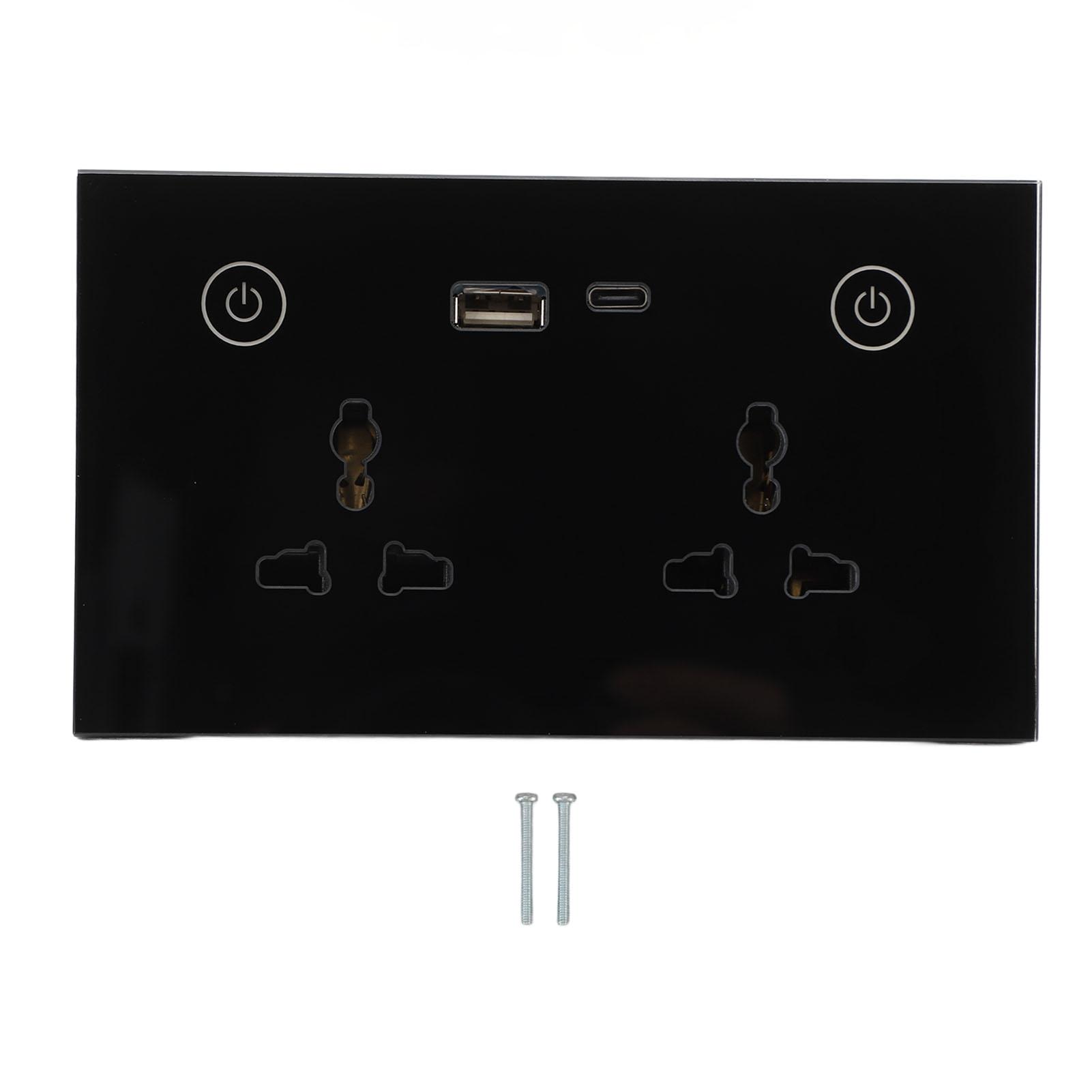 

Smart Wall Outlet 2.4G WiFi Touch Light Switch Voice Control Smart Plug with USB and TYPE C Charger чорний