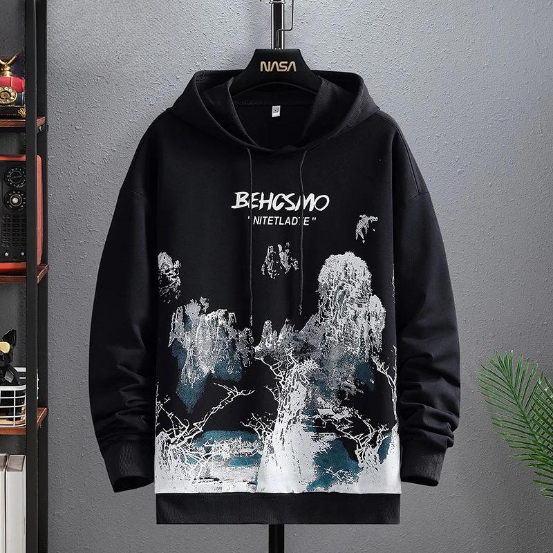 Sweatshirts for Man Hooded Anime White Men's Clothing Hip Hop Manga Hoodies Aesthetic Streetwear New In Pastel Color Cotton Emo