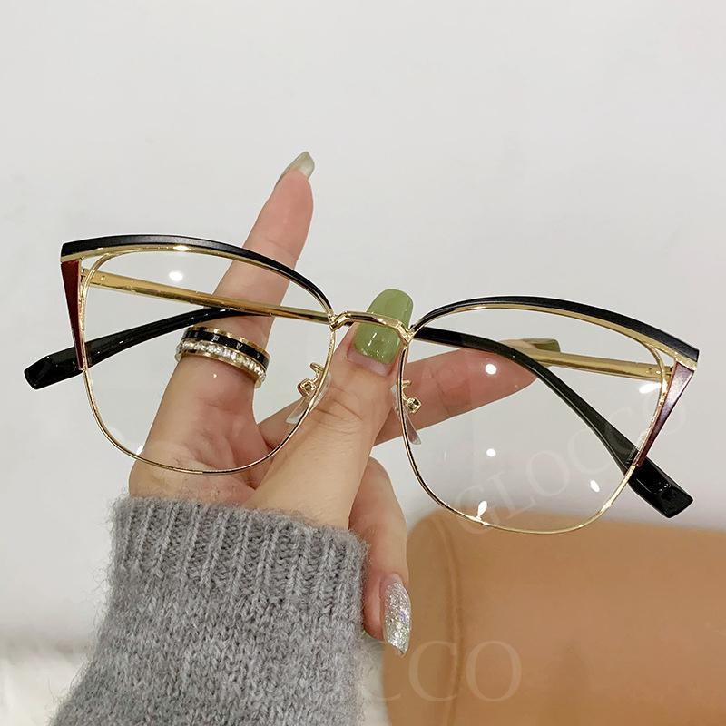 Cat Eye Anti Blue Light Reading Glasses Women Brand Designer Double Colors Metal Frame Fashion Pink Optical Eyeglasses Spectacle