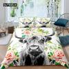 Highland Cow Duvet Cover King Sunflower Black Cattle Bedding Set Microfiber Farm Animal Cow Western Farmhouse Cattle Quilt Cover