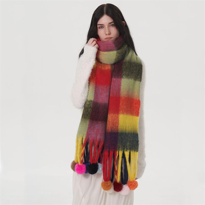 

Winter Thick Warm Scarf Women Cashmere Shawl and Wraps Pashmina Neckerchief Bufanda Female Rainbow Hairy Tessel Echarpe New One size