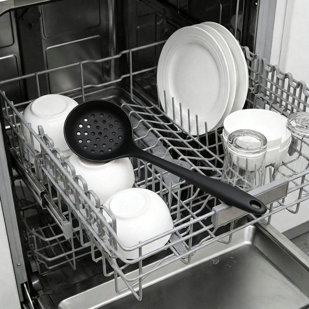 2PCS Silicone Slotted Spoon Non-Stick Multifunctional Skimmer Strainer with Hanging Hole Round Hole Colander Spoon