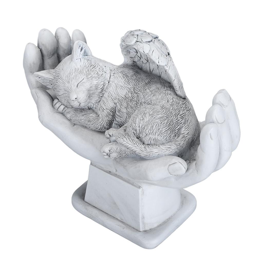Pamětní socha mazlíčka Venkovní zahradní dekorace Ornament Anděl s Božíma rukama Náhrobek kočka