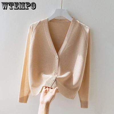V-Ausschnitt Dünne Große Größe Einfarbig Locker Gestrickte Strickjacken Damen Lässig Langarm Knopf Pullover Strickjacken