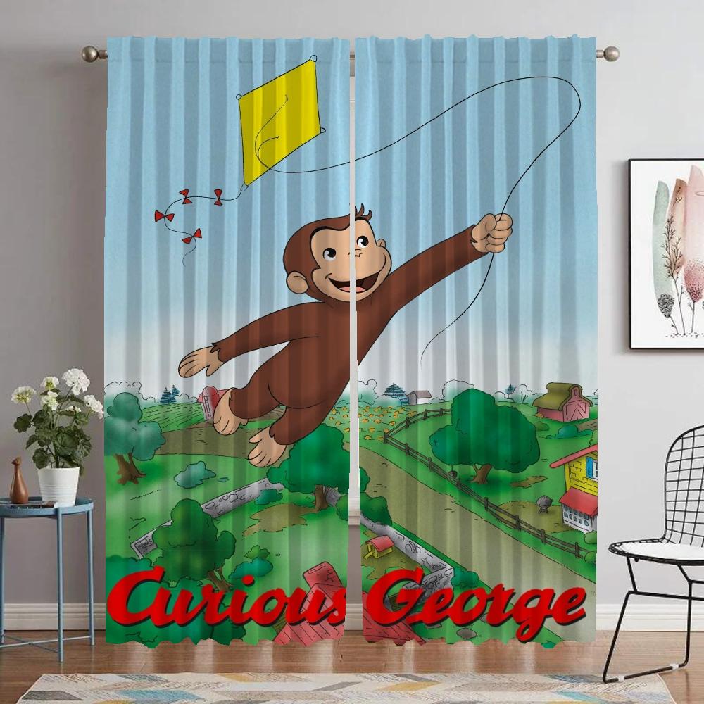 Curious George Curtains for Bedroom Curtains Child Room Shades Window Curtain Partition Halloween Decoration Living Kitchen Home