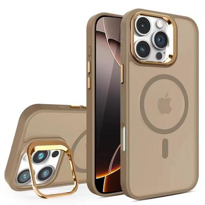 Funda de Teléfono con Soporte de Protección Metálica para Lente Para IPhone 16 15 12 13 14 11 Pro Max Plus Cubierta Magnética Mate Translúcida Para Magsafe