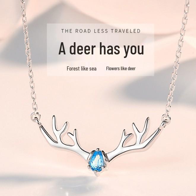 Rhinestone Reindeer Antler Necklace & Clavicle Chain Set - Korean Style Simple Christmas Gift for Women & Students