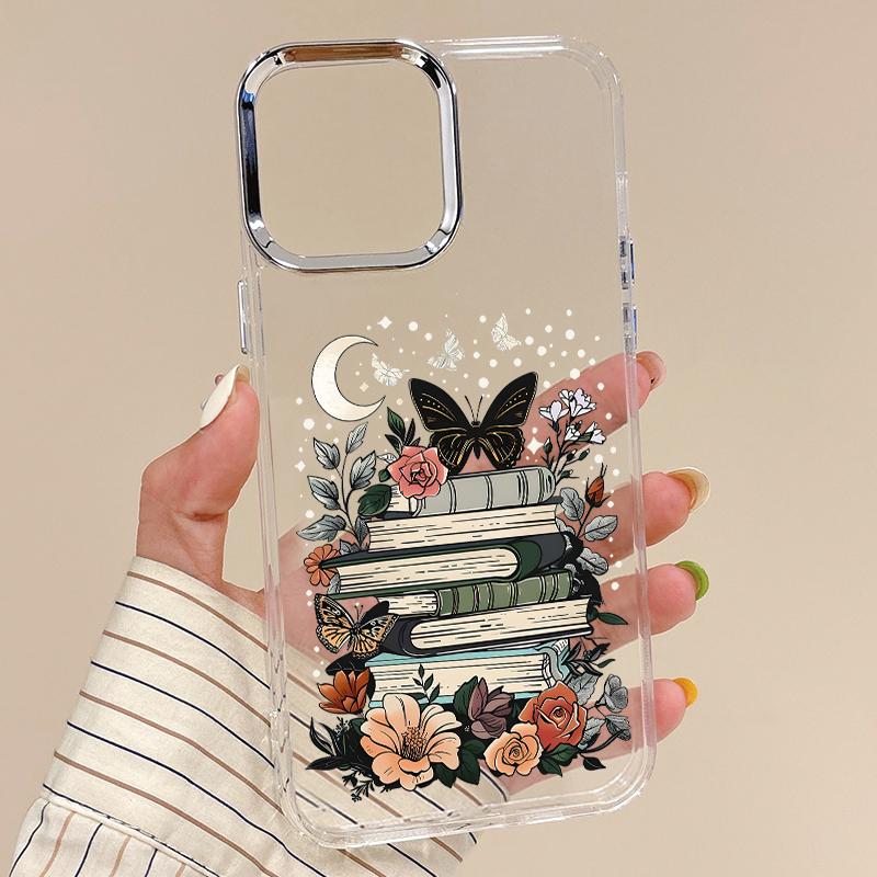 Tropical Leaf Floral Case For iPhone 18 Pro Max Plating Lens Clear Soft Cover For iPhone 17 16 15 14 13 Pro Max 17E 16E