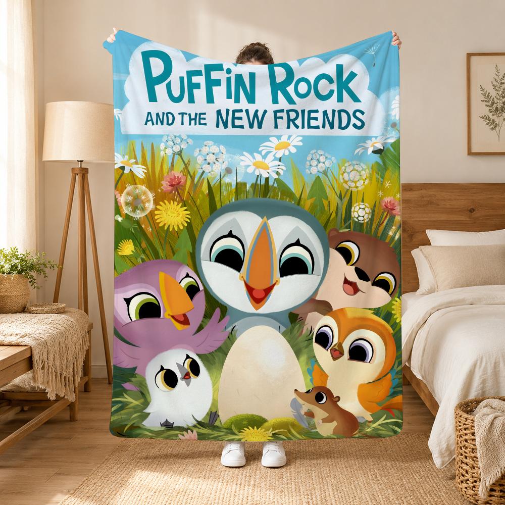 Puffin Rock Cartoon Throw 240G Flannel Blanket, Suitable For Sofas, Beds, Offices,  Exquisite Gift Blankets