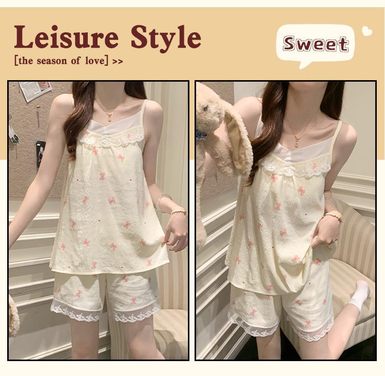 Princess Style Cloud Cotton Pajama Set for Women with Built-in Bra