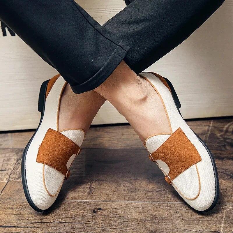 Leinwand Lederschuhe Herren Lässig Luxusmarke Handgefertigt Penny Loafers Herren Slipper Flats Fahrschuhe Kleid Schuhe Weiß Grün