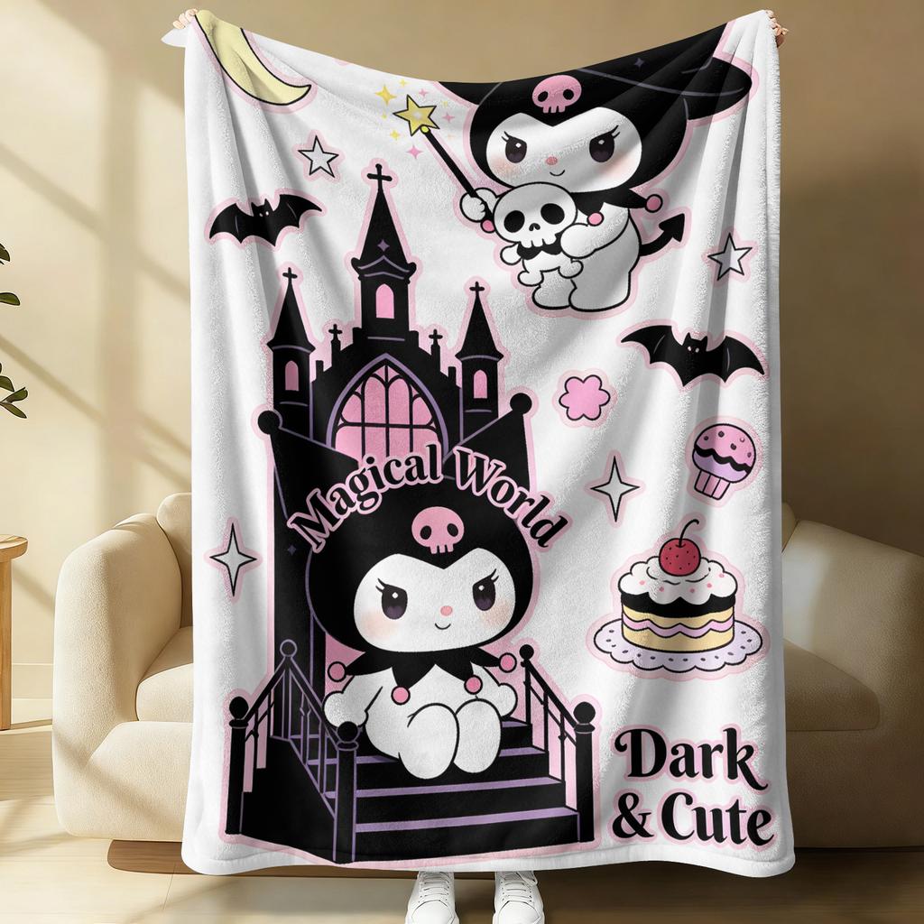 Kuromi Sweet Dark Throw Flannel Fleece Blanket Soft Warm Fluffy Cute Sofa Bed Cover Office Nap Shawl Lightweight Blanket Gift