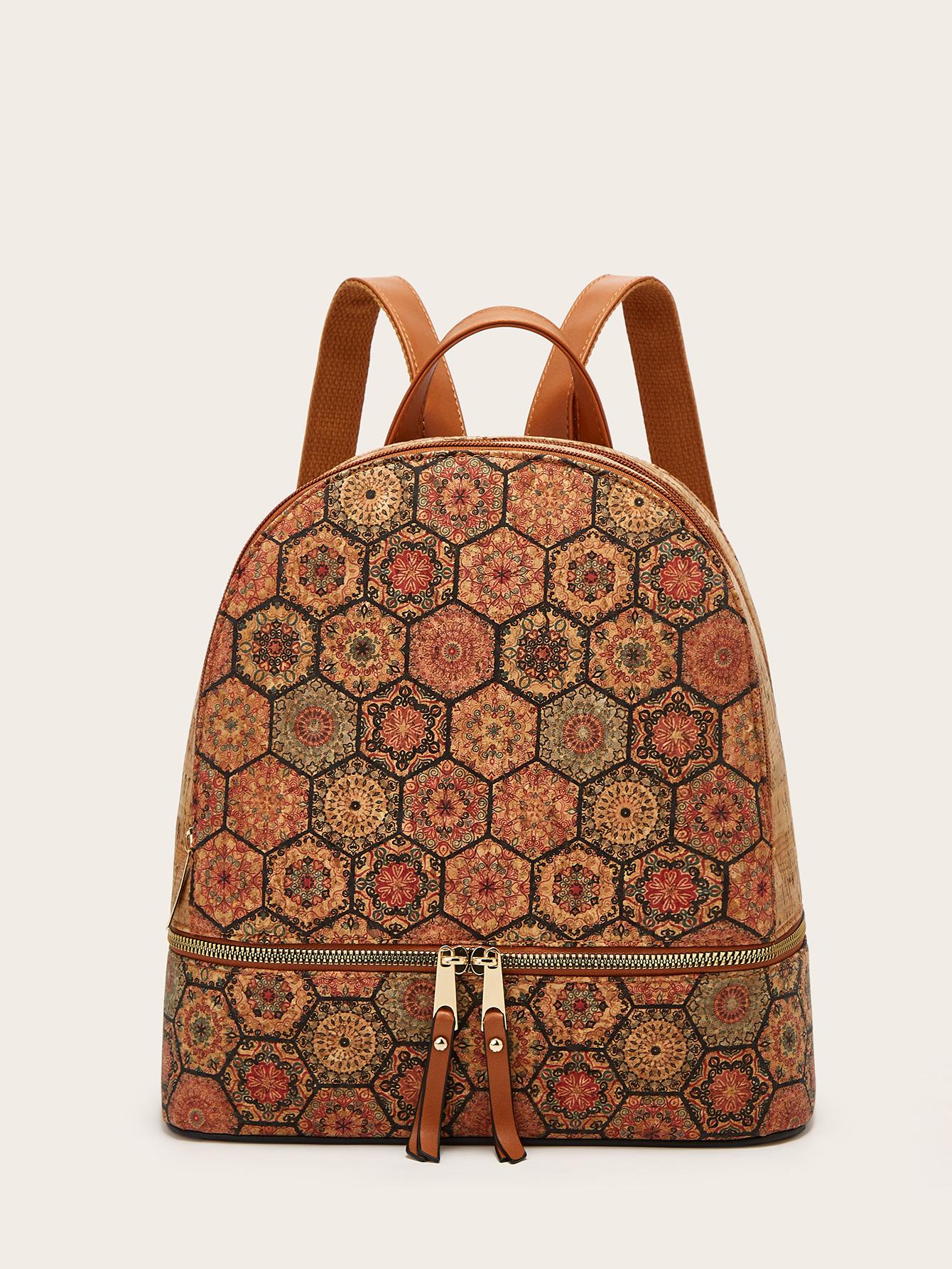 New fashionable personalized large-capacity backpack women s bark printed ethnic style backpack