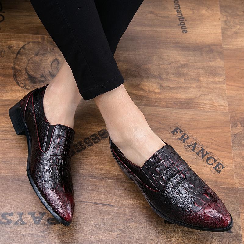 Men's Shoes Spring Crocodile Pattern Casual Shoes Pointed Business Dress Leather Shoes British Retro Casual Single Shoes Men