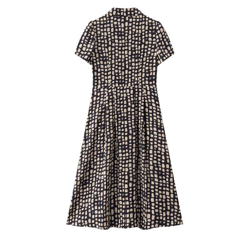Sanpowa Women's Plaid V-Neck Short Sleeve Mid-Length Dress