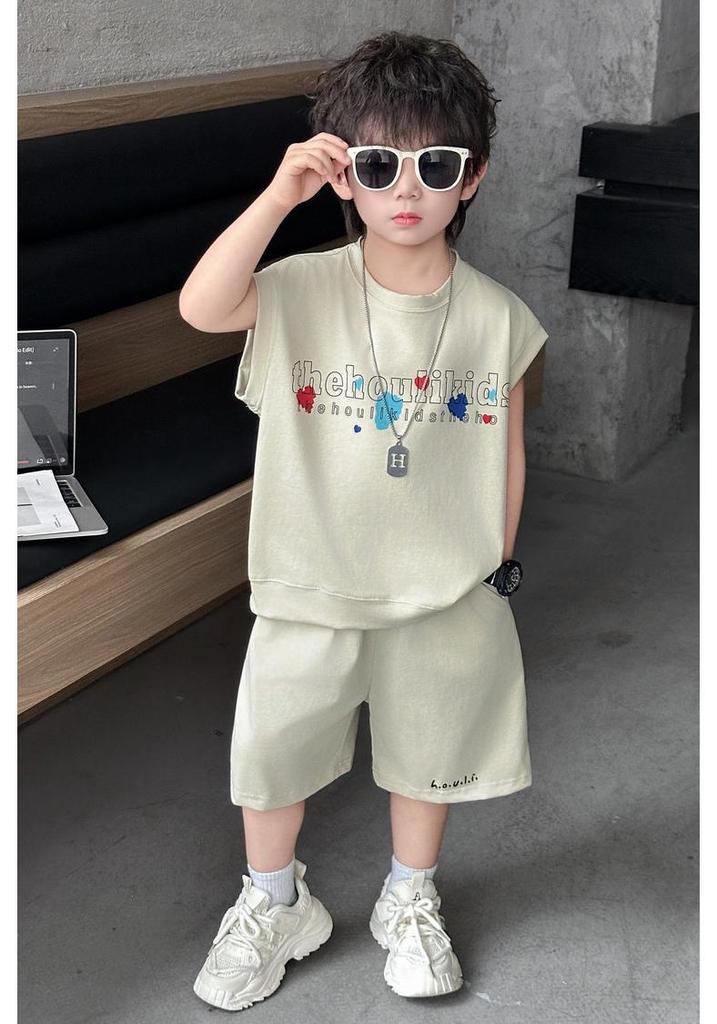 Boys' Cartoon Print Sleeveless Summer Set - Trendy Two-Piece Shorts Outfit