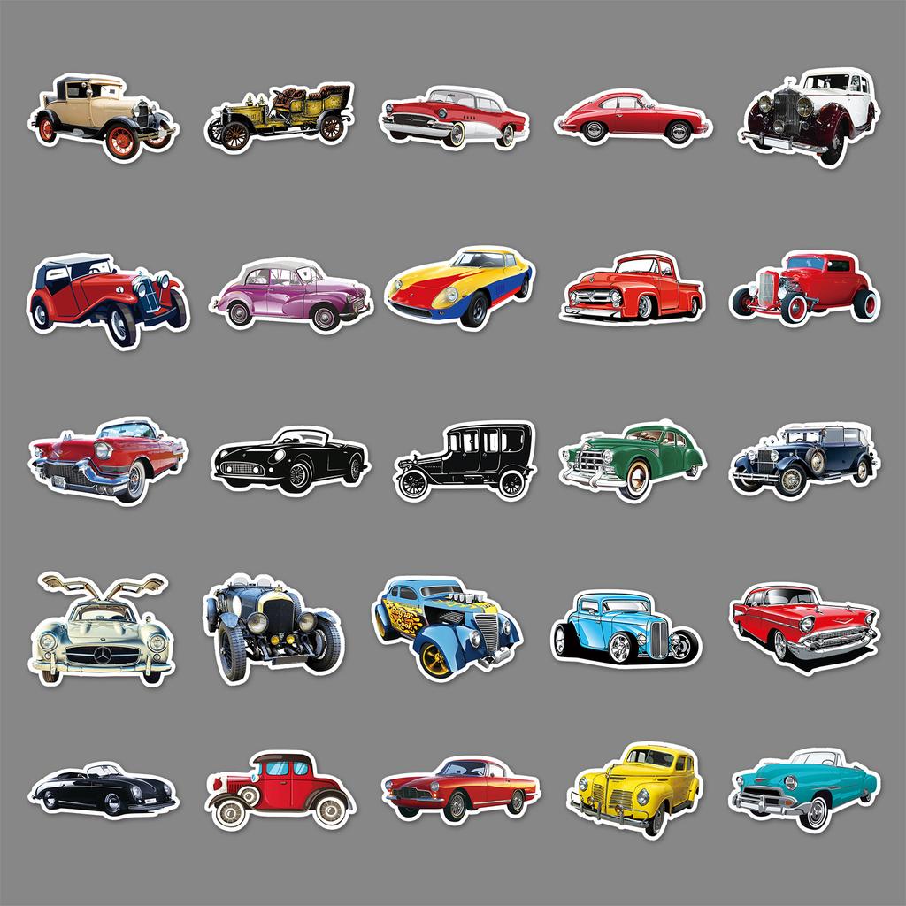 51 Nostalgic Vintage Car Cartoon Personality Doodle Creative Laptop Helmet Water Cup Decorative Stickers