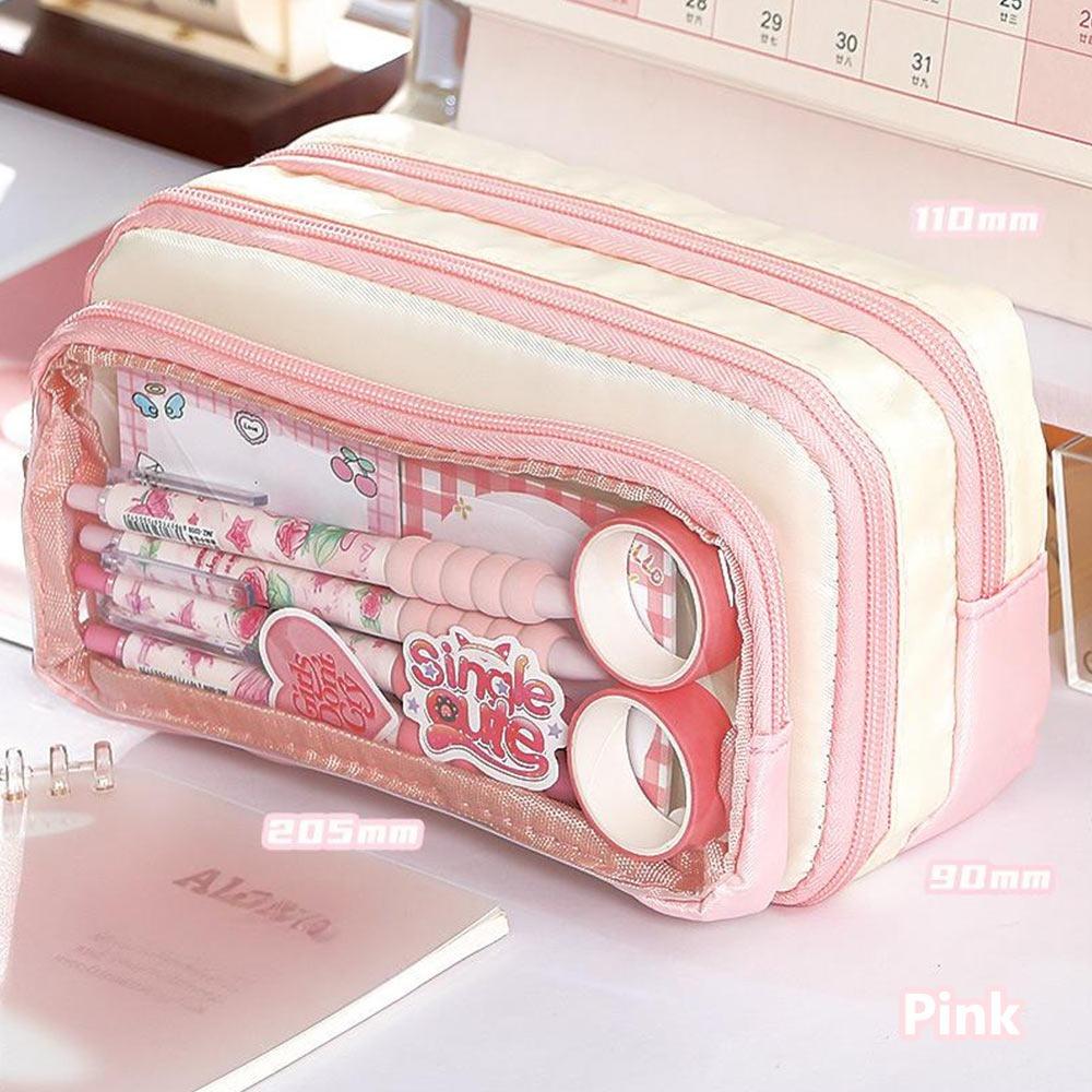 Durable Contrast Color Design Pen Bag Detachable Eight Layers Stationery Bag Large Capacity Stationery Organizer School Office