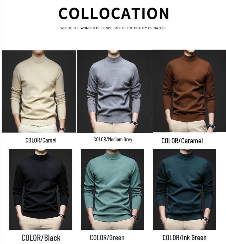 Męski jesienny sweter slim fit z półwysokim dekoltem - młodzieżowy sweter bazowy w jednolitym kolorze