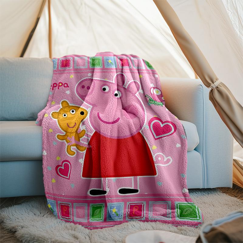 1pc Peppa Pig2 Theme Blanket - Digital Print, Polyester, Cozy for All Seasons, Perfect for Outdoor, Camping, and Travel