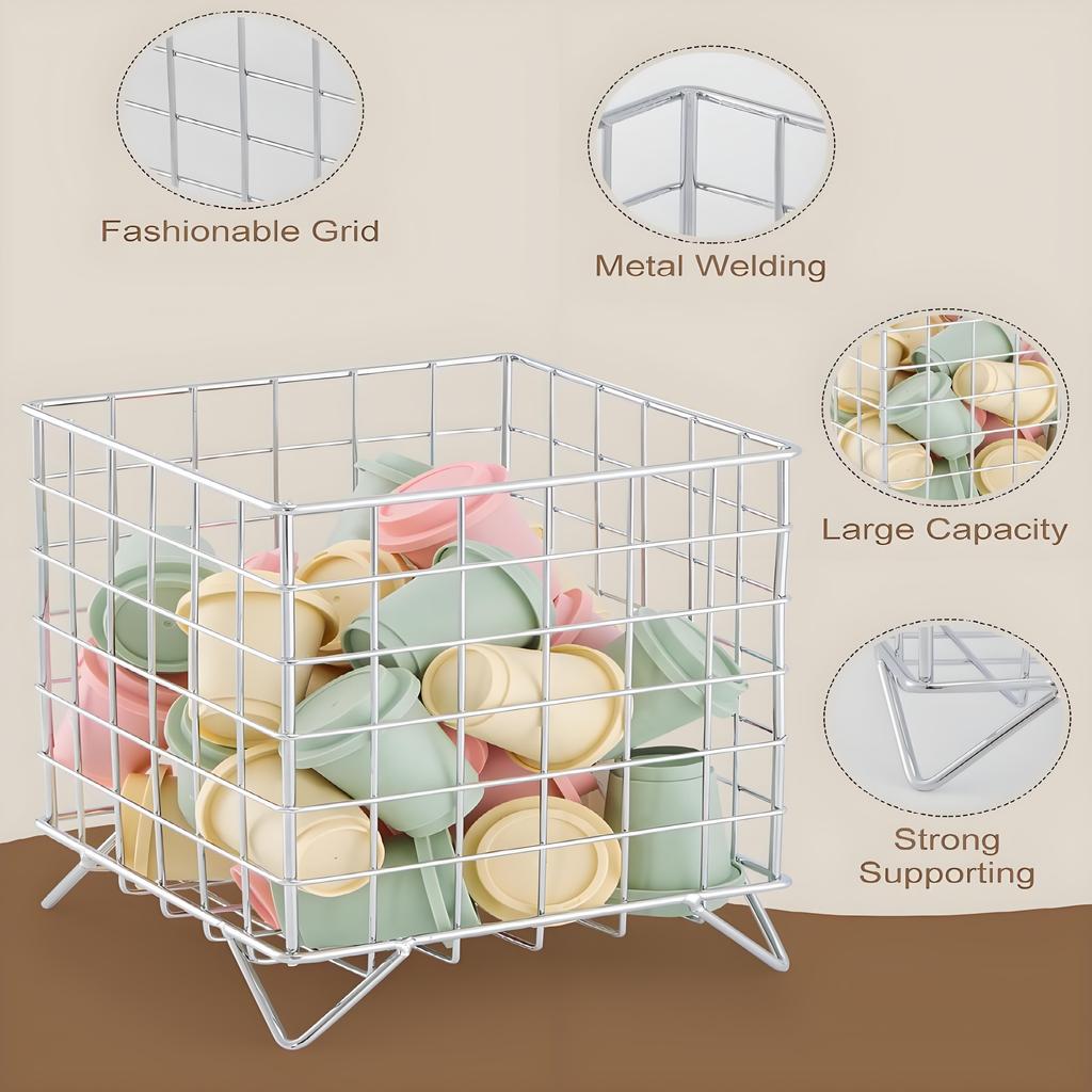 Large Capacity Cup Holder Organizer, Metal Coffee Pod Storage Basket for Kitchen Counter & Office - Space Saving Silver