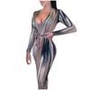 Fashion Womens Loose Personality Print Long Sleeve V-neck Dress Casual Dress