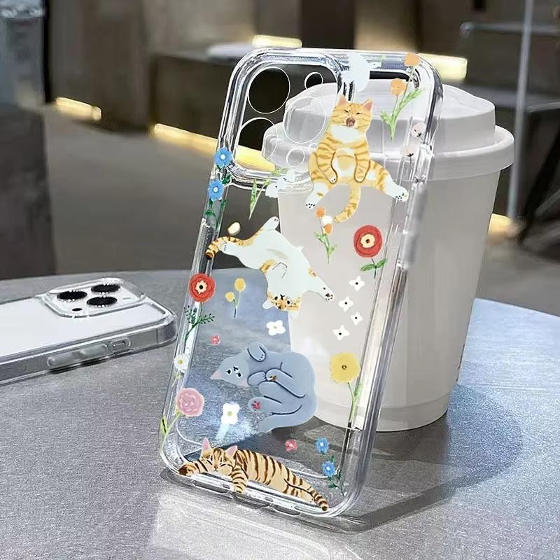 Graffiti Cartoon Dog Cat Pattern Phone Case For Samsung Galaxy S26 S25 Ultra S24 S23 FE S22 S21 Plus S20 A73 Clear Bumper Cover