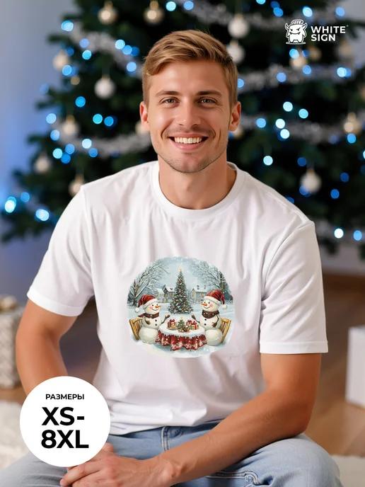 Cotton T-shirt:  Snowmen at the Holiday Table  print L