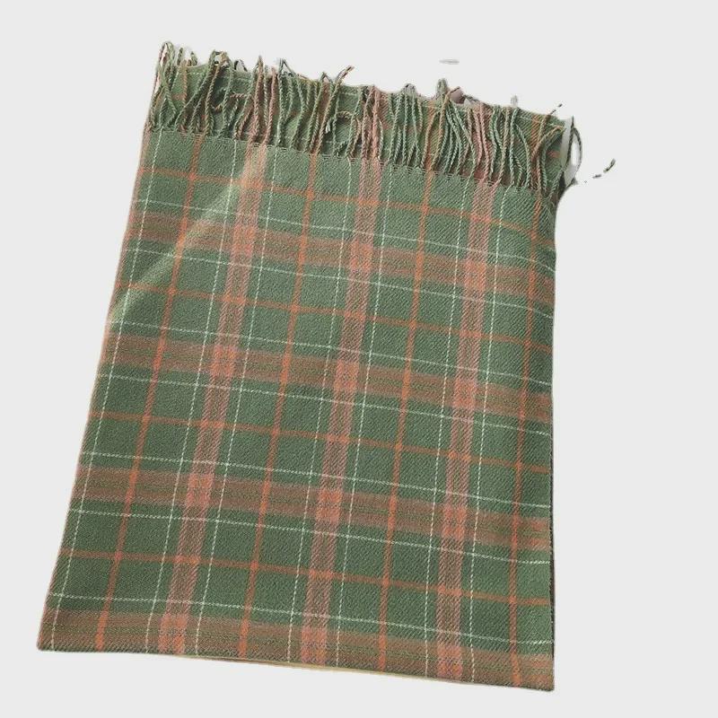 Fular Plaid din Cașmir Imitat pentru Femei - Stil Coreean/Japonez, Șal Cald cu Ciucuri în Culori Contrastante pentru Toamnă/Iarnă.