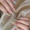 Artistic French Blue Waveing Fake Nail Almond Shapeds ABS Material Comfortable Wear No Tools Required