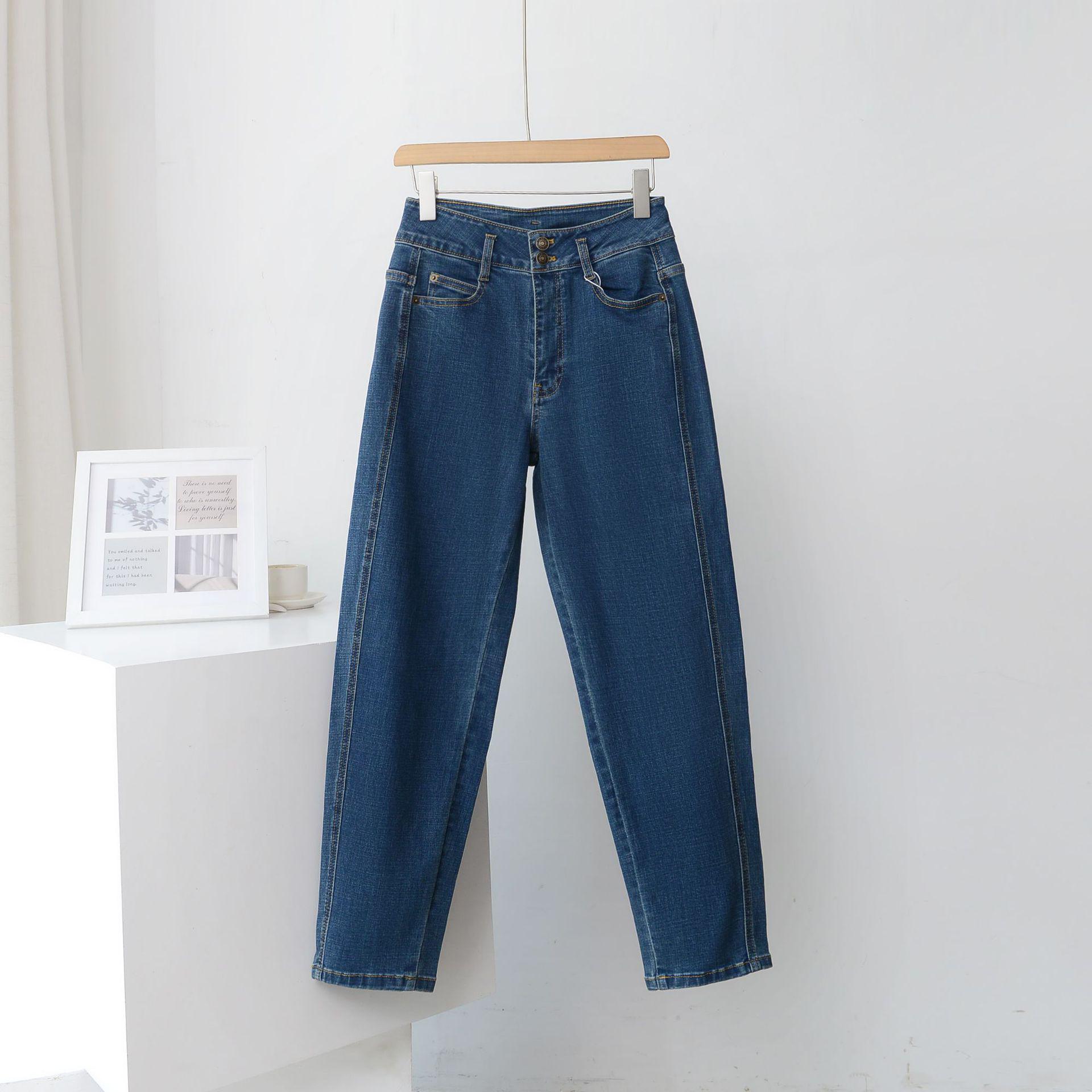 

2025 Autumn Cotton Stretch Tapered Jeans, Casual Classic Blue Cropped Pants for Women 26 синий